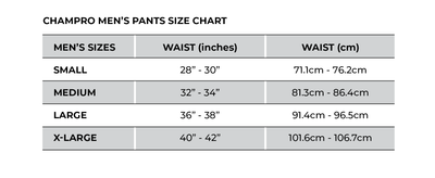 Champro Men's Pants Size Chart
