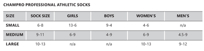 Champro Professional Athletic Socks_Size Guide_Base 2 Base Sports