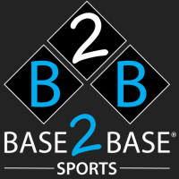 Base 2 Base Logo on black background with white and blue text