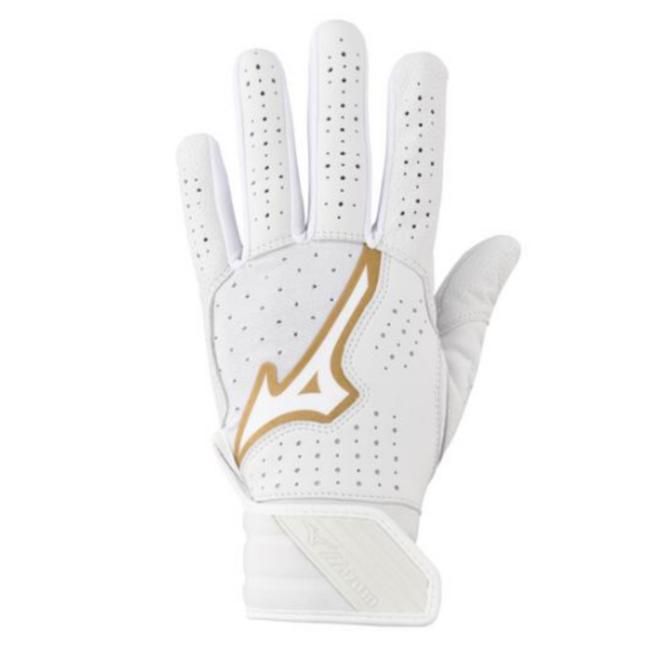 Mizuno Pro Select Fastpitch Batting Gloves white and gold logo