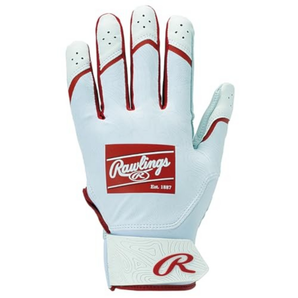 Rawings batting glove white with red logo youth